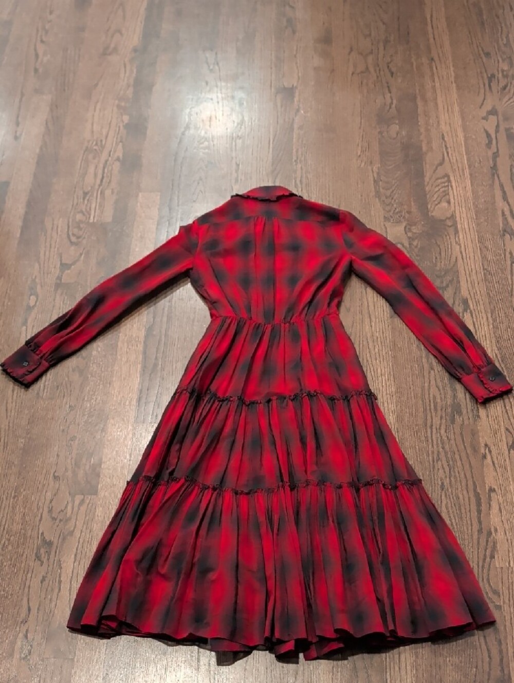 DSQUARED2 Red and Black Plaid Tiered Long-Sleeve Shirt Dress - Picture 6 of 7